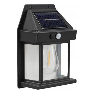 LED solcelle-væglampe med sensor LED/3,7 V 600 mAh IP44 sort