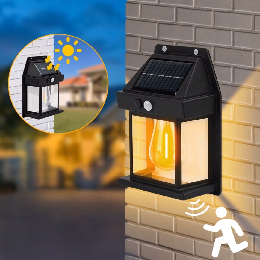 LED solcelle-væglampe med sensor LED/3,7 V 600 mAh IP44 sort
