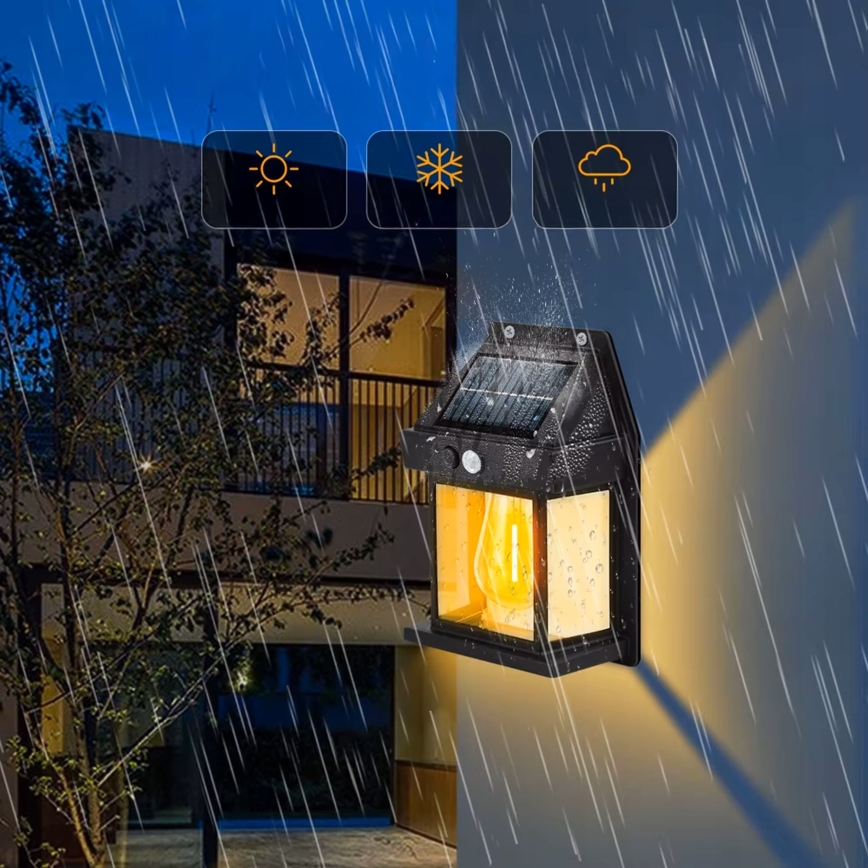 LED solcelle-væglampe med sensor LED/3,7 V 600 mAh IP44 sort