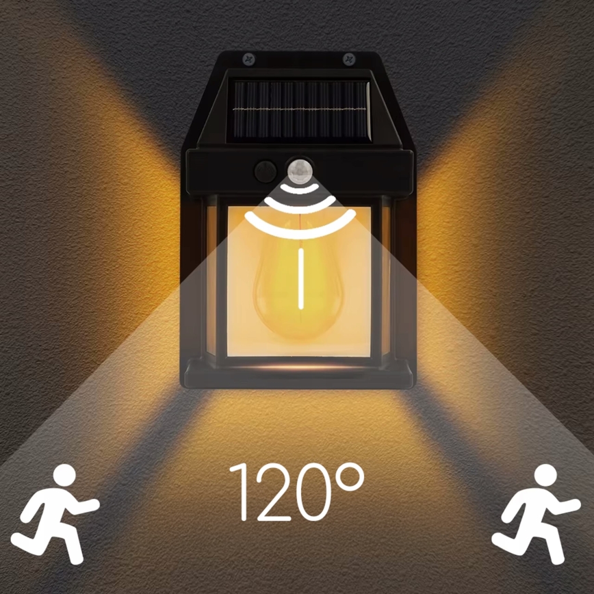 LED solcelle-væglampe med sensor LED/3,7 V 600 mAh IP44 sort