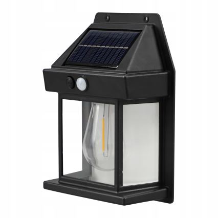 LED solcelle-væglampe med sensor LED/3,7 V 600 mAh IP44 sort