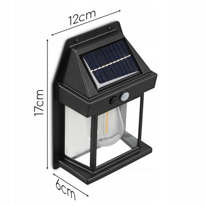 LED solcelle-væglampe med sensor LED/3,7 V 600 mAh IP44 sort