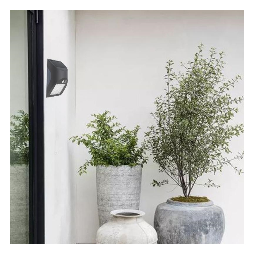 Solcelledrevet LED-væglampe med sensor, 3W/3,7V, 3000/4000K, 1200 mAh, IP54, antracit