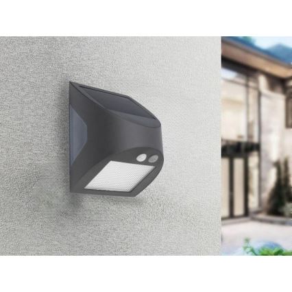 Solcelledrevet LED-væglampe med sensor, 3W/3,7V, 3000/4000K, 1200 mAh, IP54, antracit