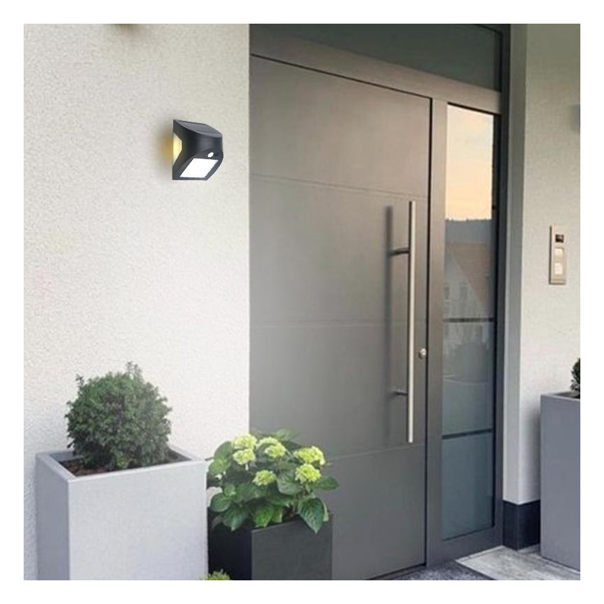 LED solcelle-væglampe med sensor LED/3W/3,7V 3000/4000K 1200 mAh IP54 sort