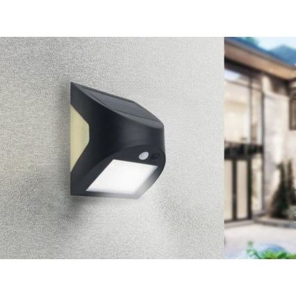 LED solcelle-væglampe med sensor LED/3W/3,7V 3000/4000K 1200 mAh IP54 sort