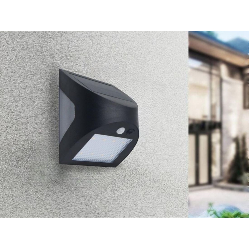LED solcelle-væglampe med sensor LED/3W/3,7V 3000/4000K 1200 mAh IP54 sort