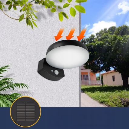 LED dæmpbar solcelle-væglampe med sensor LED/3W/3,7V 1800 mAh IP54 sort