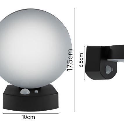 LED dæmpbar solcelle-væglampe med sensor LED/3W/3,7V 1800 mAh IP54 sort