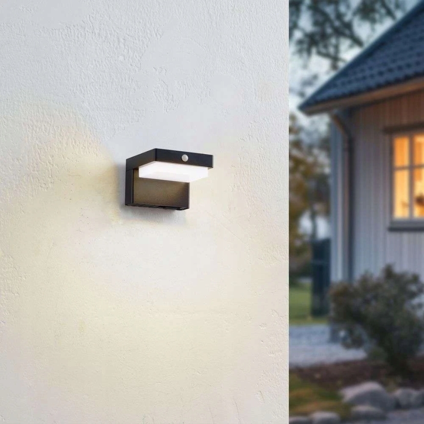 LED solcelle-væglampe med sensor LED/5W/3,7V 2000 mAh IP44 sort
