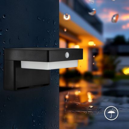 LED solcelle-væglampe med sensor LED/5W/3,7V 2000 mAh IP44 sort