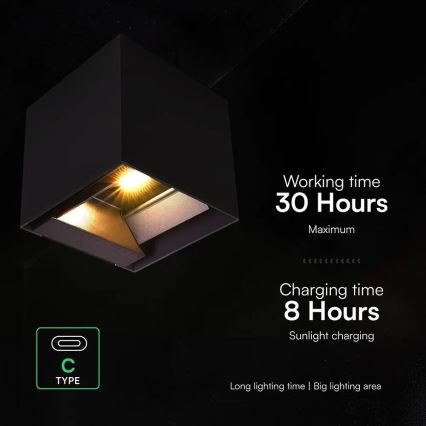 LED-solcelledrevet væglampe med sensor, 9 W, 3,7 V, 3000/4000/5000 K, IP65, 2600 mAh, sort