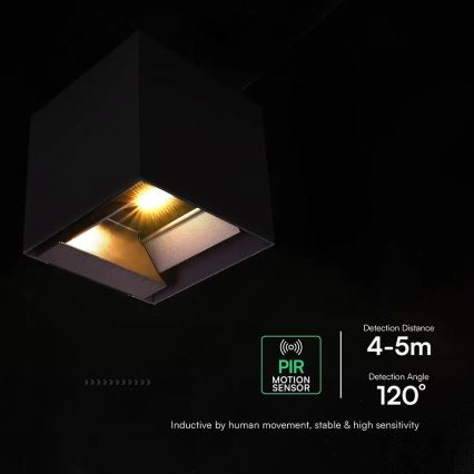 LED-solcelledrevet væglampe med sensor, 9 W, 3,7 V, 3000/4000/5000 K, IP65, 2600 mAh, sort