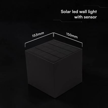 LED-solcelledrevet væglampe med sensor, 9 W, 3,7 V, 3000/4000/5000 K, IP65, 2600 mAh, sort