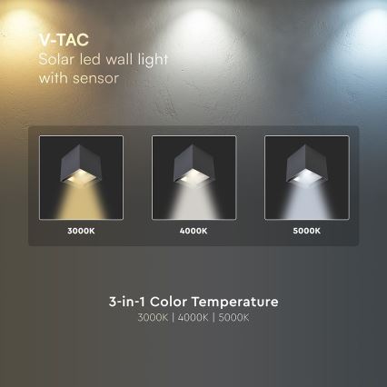 LED solcelle-væglampe med sensor LED/9W/5V 3000/4000/5000K IP65 2600 mAh antracit