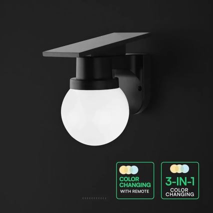 LED solcelledrevet væglampe LED/3,7V 3000/4000/6400K IP54 1800 mAh sort + fjernbetjening