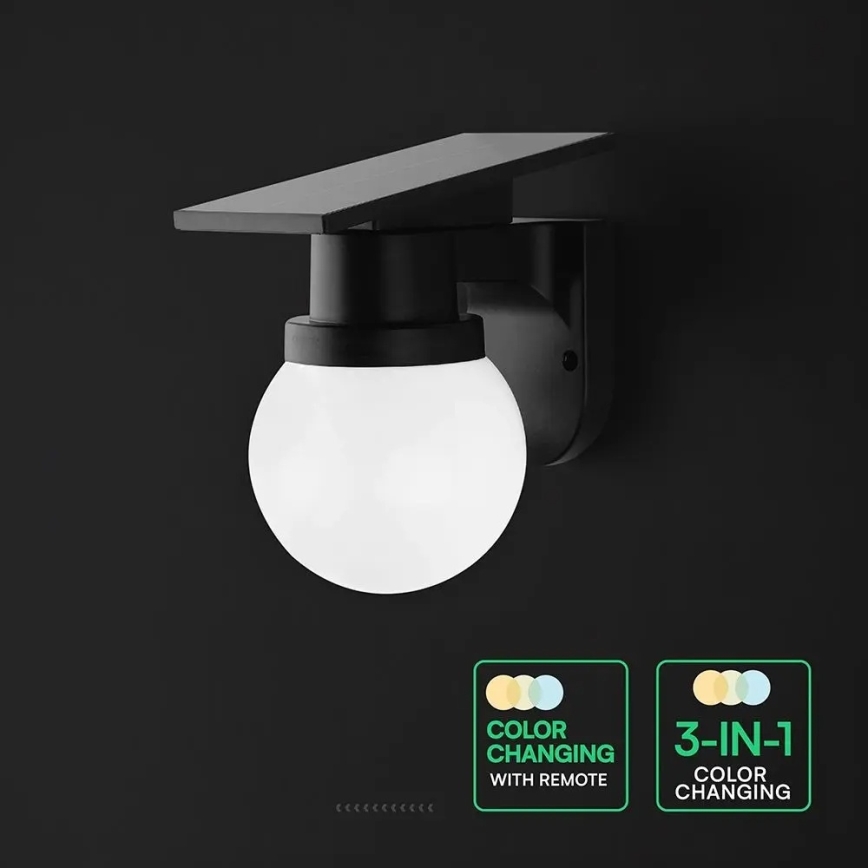 LED solcelledrevet væglampe LED/3,7V 3000/4000/6400K IP54 1800 mAh sort + fjernbetjening
