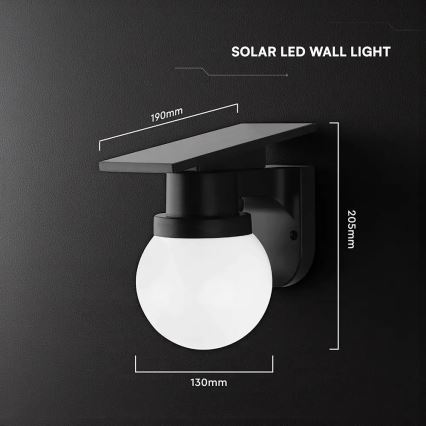 LED solcelledrevet væglampe LED/3,7V 3000/4000/6400K IP54 1800 mAh sort + fjernbetjening