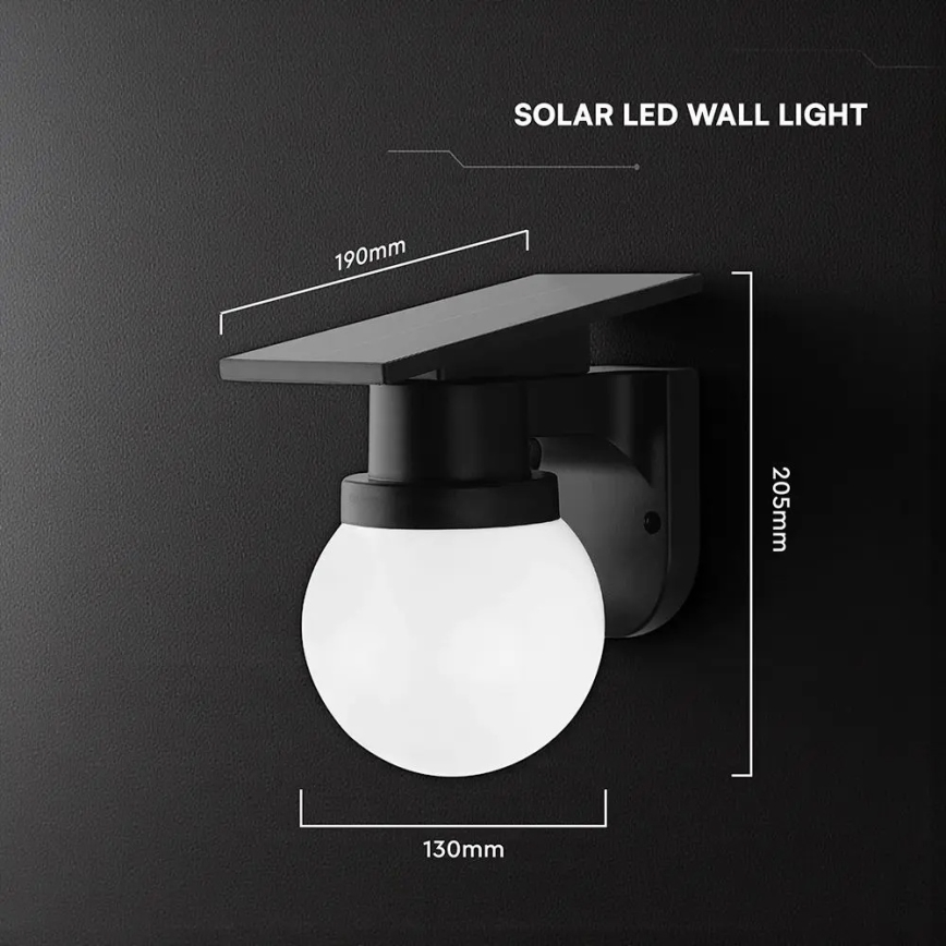 LED solcelledrevet væglampe LED/3,7V 3000/4000/6400K IP54 1800 mAh sort + fjernbetjening