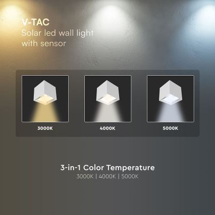 LED solcelle væglampe med sensor LED/9W/5V 3000/4000/5000K IP65 2600 mAh hvid