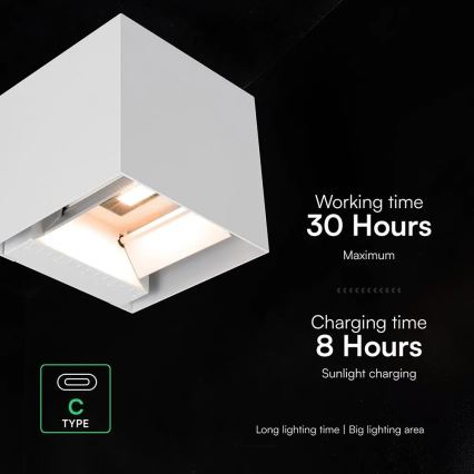 LED solcelle væglampe med sensor LED/9W/3,7V 3000/4000/5000K IP65 2600 mAh hvid
