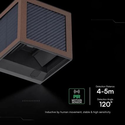 LED solcelle-vægarmatur med sensor LED/9W/3,7V 3000/4000/6000K IP65 2600 mAh brun