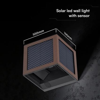 LED solcelle-vægarmatur med sensor LED/9W/3,7V 3000/4000/6000K IP65 2600 mAh brun