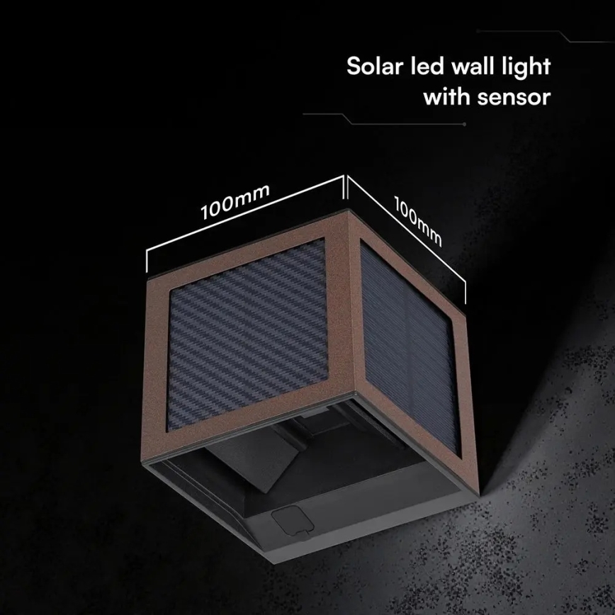 LED solcelle-vægarmatur med sensor LED/9W/3,7V 3000/4000/6000K IP65 2600 mAh brun