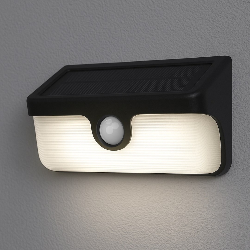 LED-solcelledrevet væglampe med sensor LINK LED/5W/3,7V 2000 mAh IP65 sort