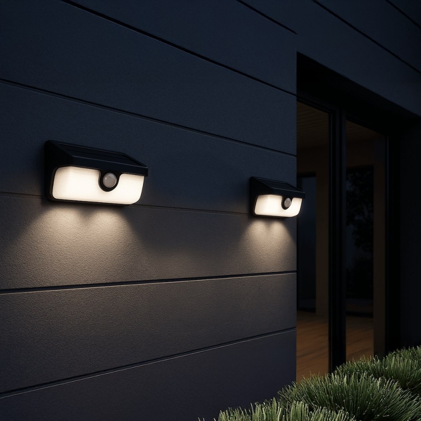 LED-solcelledrevet væglampe med sensor LINK LED/5W/3,7V 2000 mAh IP65 sort