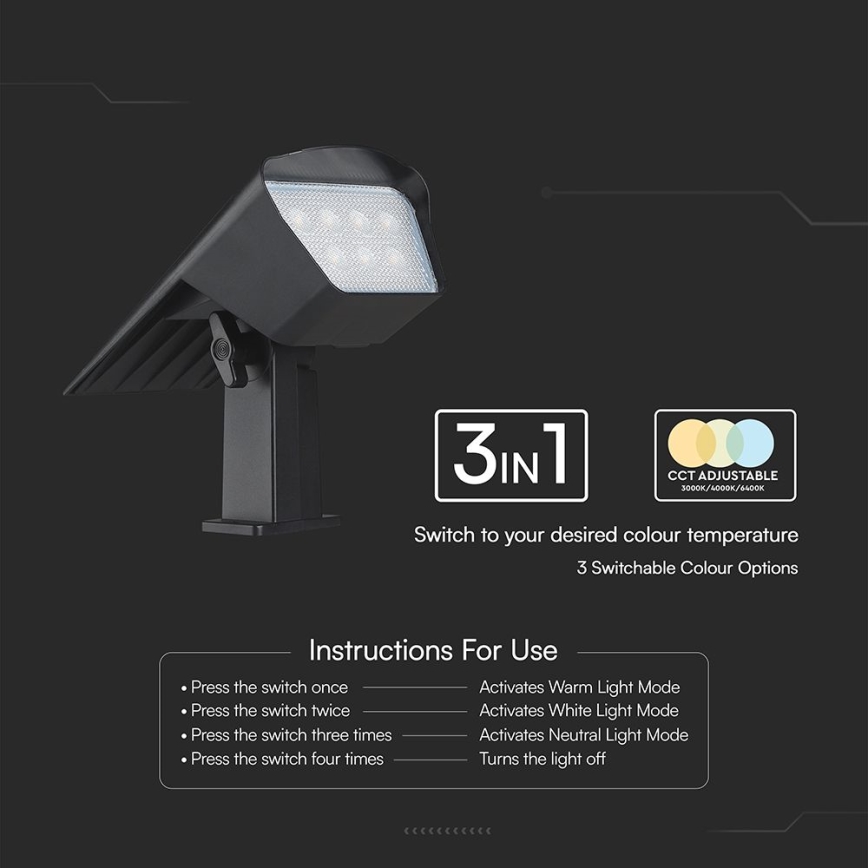 LED solcellelampe 2-i-1 LED/1,3W/3,7V 3000/4000/6400K IP65 1200 mAh