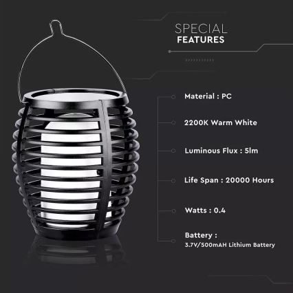 LED solcellelampe FLAME 4-i-1 1xLED/0,45W/3,7V IP44 500 mAh