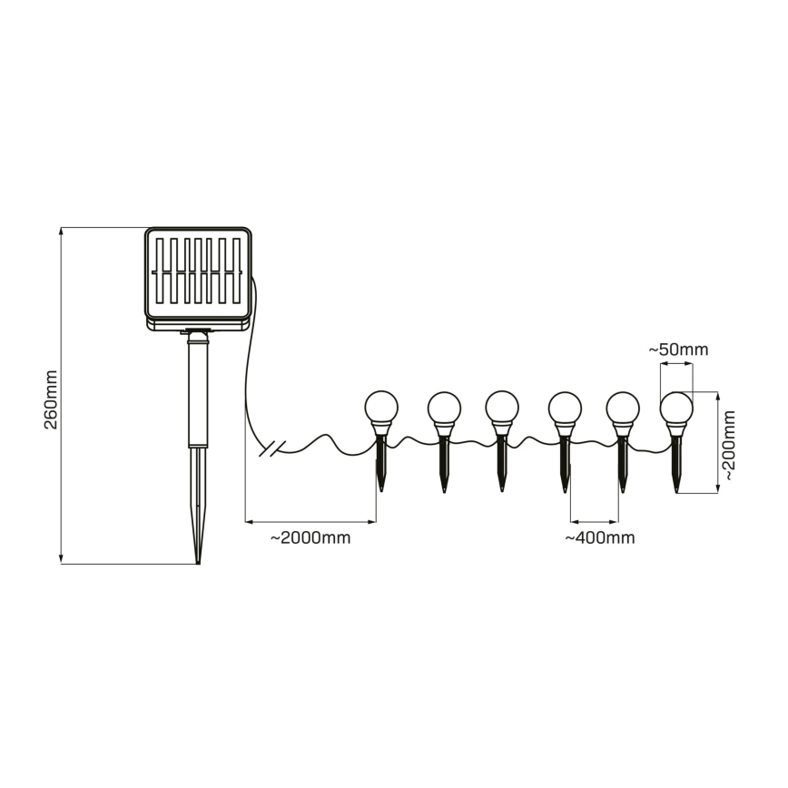 LED solcellelampe KULKI 6xLED/1,2V 600 mAh 4,3 m IP44 sort/hvid