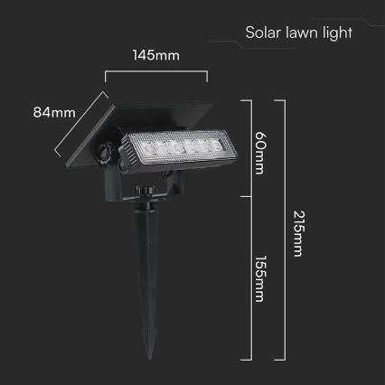 LED solcellelampe 02.01.2001 LED/0,9W/3,7V 3000K IP65 1200 mAh sort