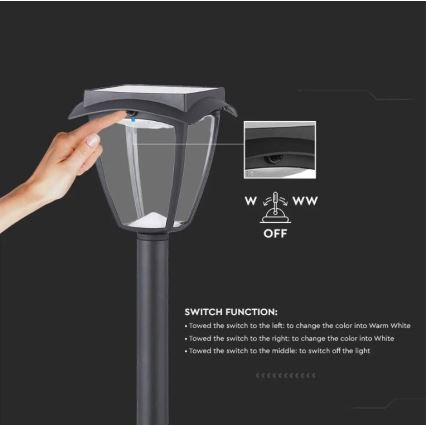 LED solcellelampe LED/2W/230V 93 cm 3000/6000K IP65 2200 mAh