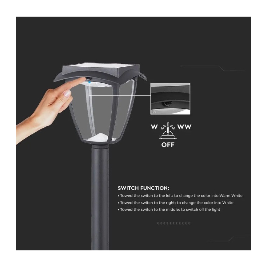 LED solcellelampe LED/2W/230V 93 cm 3000/6000K IP65 2200 mAh