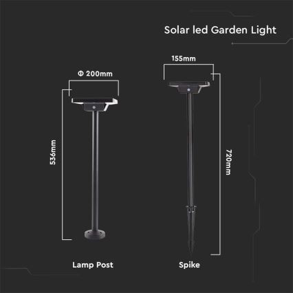 LED solcellelampe 02.01.2001 LED/2W/3,7V IP65 3000/4000/6500K