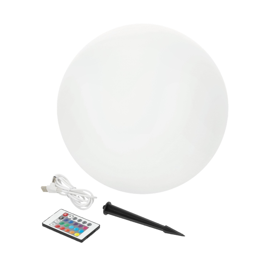 LED solcellelampe m. RGB-farver dæmpbar GARDEN BALL LED/5W/3,7V 3000K IP54 2200 mAh diameter 40 cm + fjernbetjening