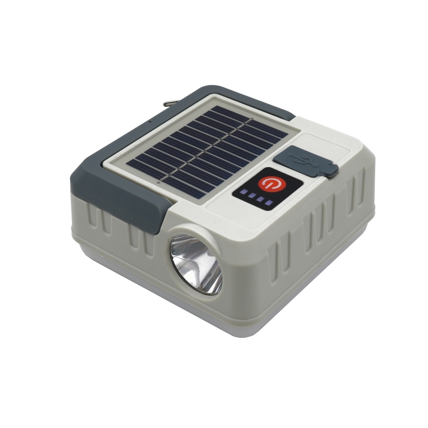 Soldrevet LED lampe m. powerbank-funktion dæmpbar og genopladelig LED/1W/5,5V 8000K IPX4 1200 mAh grå
