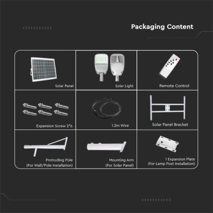 LED Dæmpbar Solcelle Gadelampe SAMSUNG CHIP LED/50W/6,4V 4000K IP65 30000 mAh + fjernbetjening