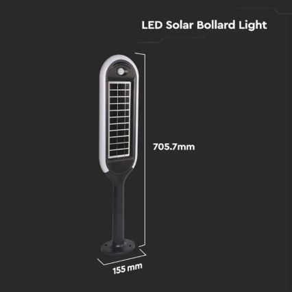 LED solcellelampe med sensor BOLLARD LED/5W/5,5V 70 cm 3000K IP65