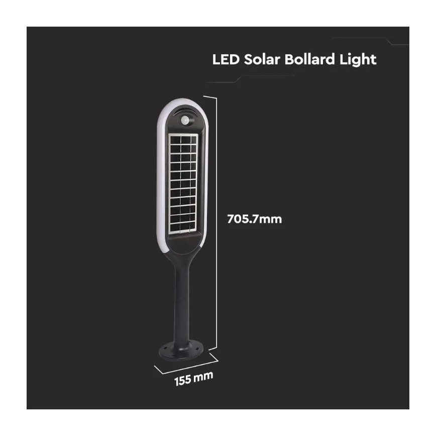 LED solcellelampe med sensor BOLLARD LED/5W/5,5V 70 cm 3000K IP65