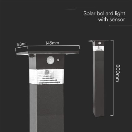 LED solcellelampe med sensor LED/2,5W/3,7V IP54 3000K