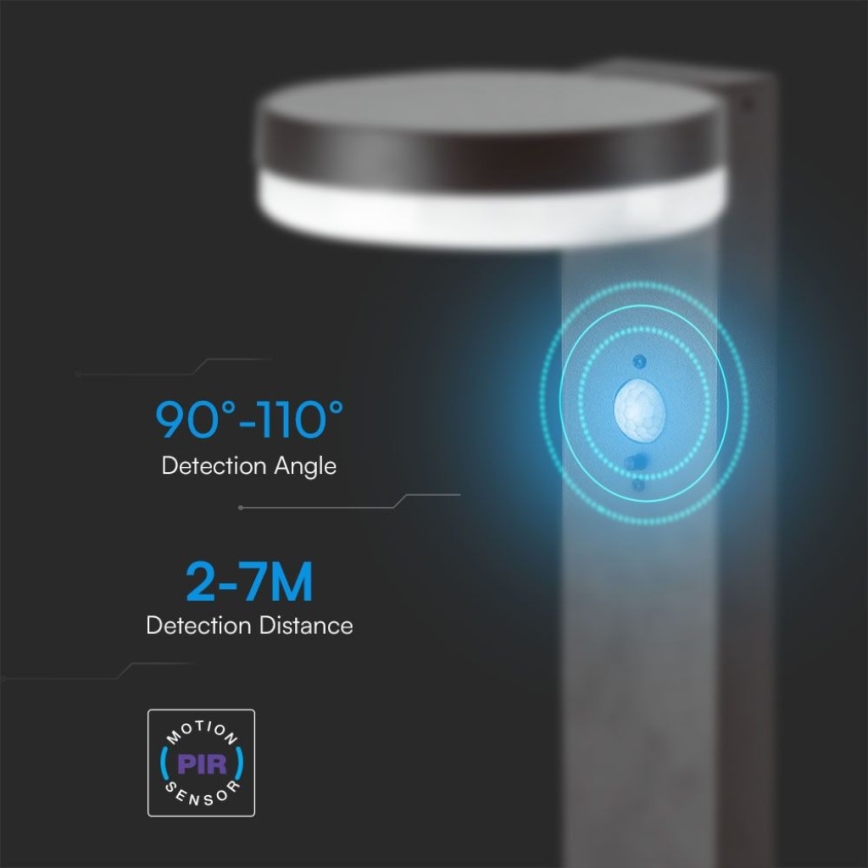 LED solcellelampe med sensor LED/2W/3,7V IP54 3000K rund sort