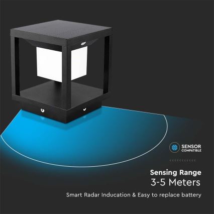LED solcellelampe med sensor LED/2W/5,5V 3000K IP65 2600 mAh sort