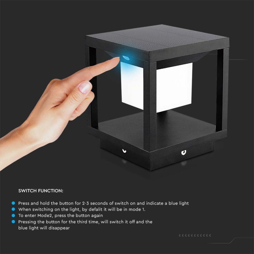 LED solcellelampe med sensor LED/2W/5,5V 3000K IP65 2600 mAh sort