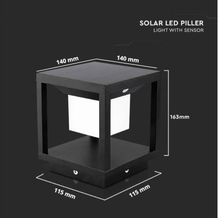 LED solcellelampe med sensor LED/2W/5,5V 3000K IP65 2600 mAh sort