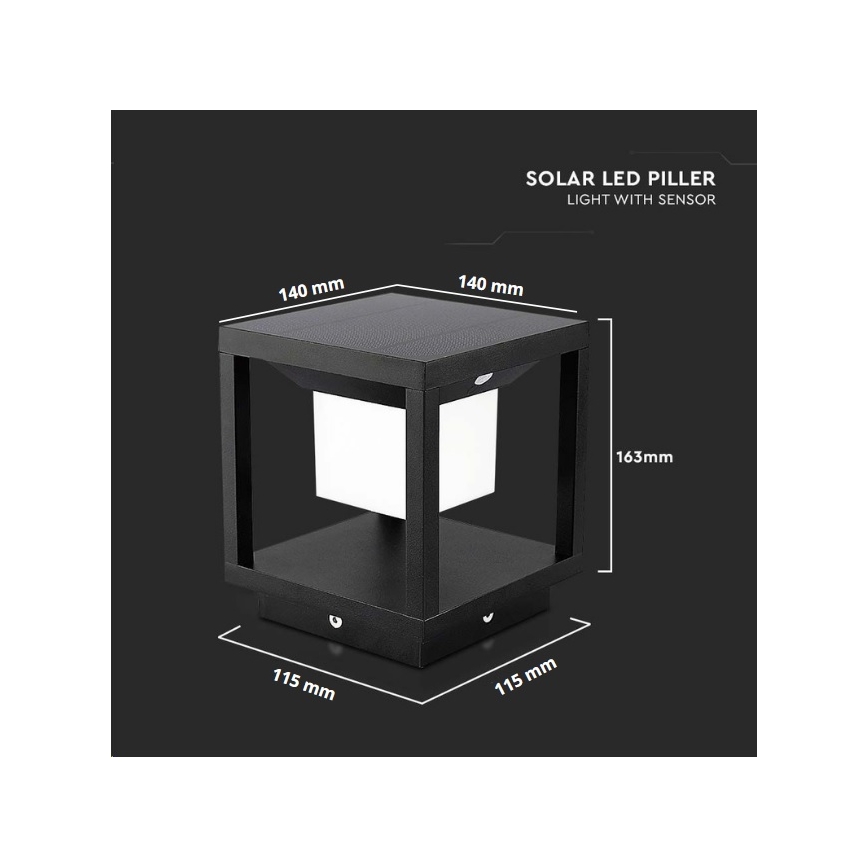 LED solcellelampe med sensor LED/2W/5,5V 3000K IP65 2600 mAh sort