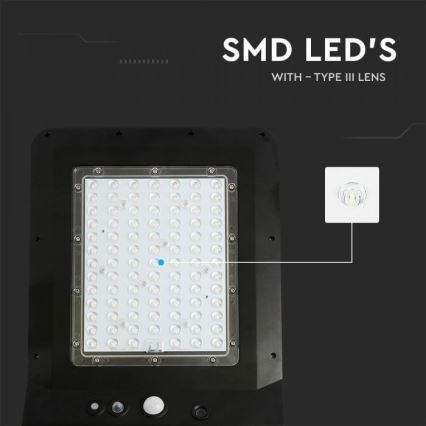 LED solcelle gadelampe med sensor LED/40W/9,6V IP65 4000K + fjernbetjening