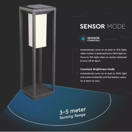 LED solcellelampe med sensor SAMSUNG CHIP LED/2W/3,7V IP65 2600 mAh